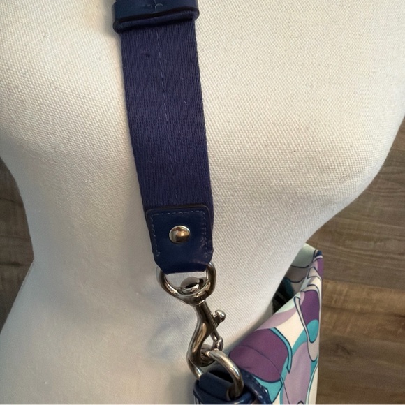 Coach Kyra Daisy Scarf Signature Turquoise Purple Teal Grey Messenger Crossbody - Picture 3 of 16